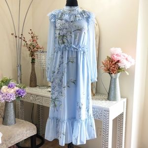 TED BAKER Light Blue Floral Long Sleeve Dress